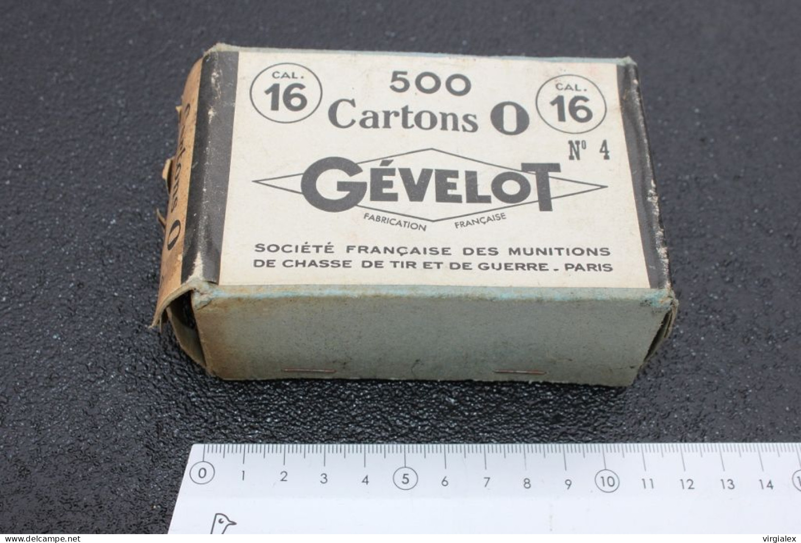 1949 Ancienne Boite Gévelot 500 cartons 0 Vieux Fusil Chasse Calibre 16 Collection Chasseur Cartouche Poudre Noire