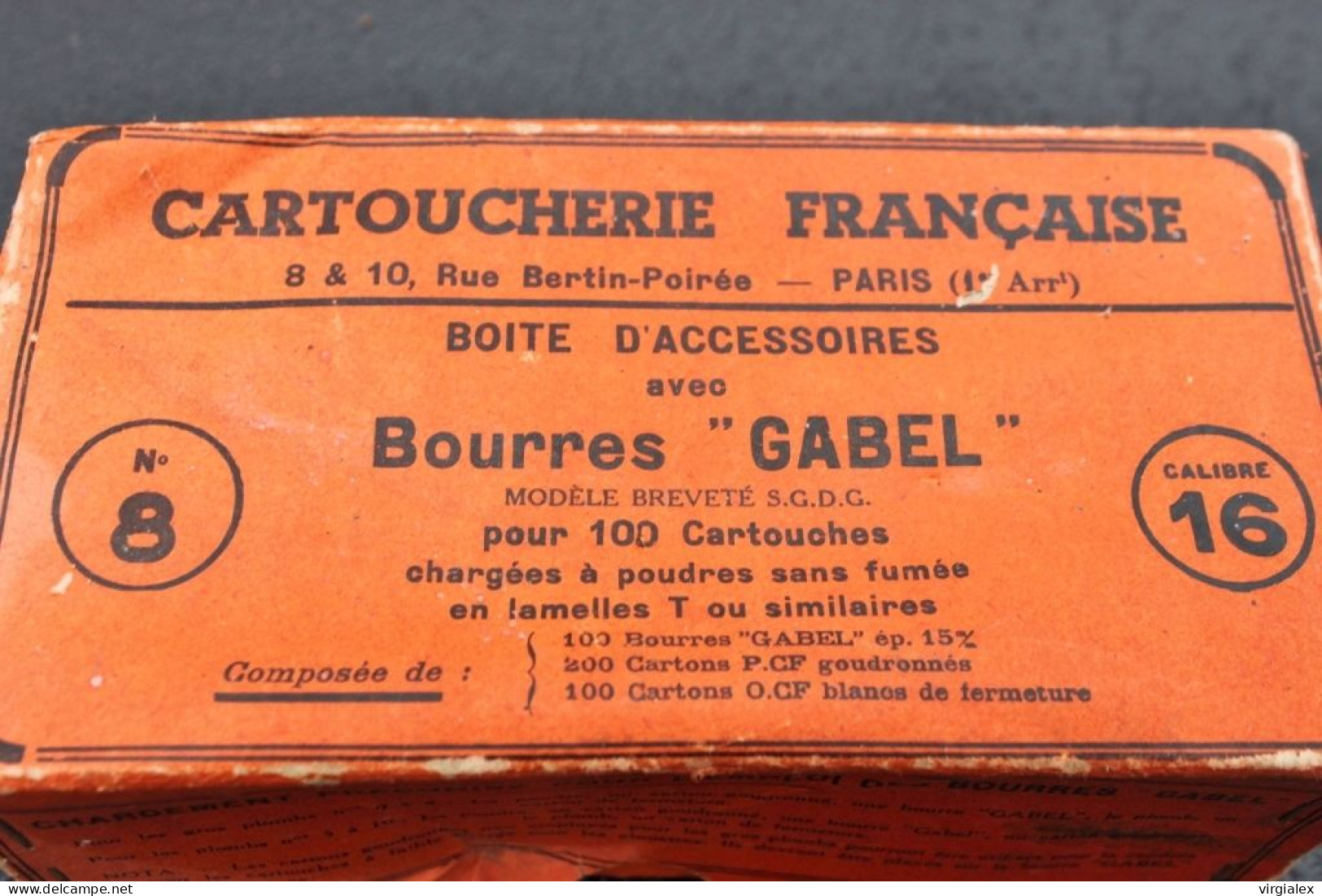 Ancienne Boite CARTOUCHERIE FRANCAISE Bourres GABEL Vieux Fusil Chasse 16 Collection Chasseur Cartouche Poudre Noire - Armes Neutralisées