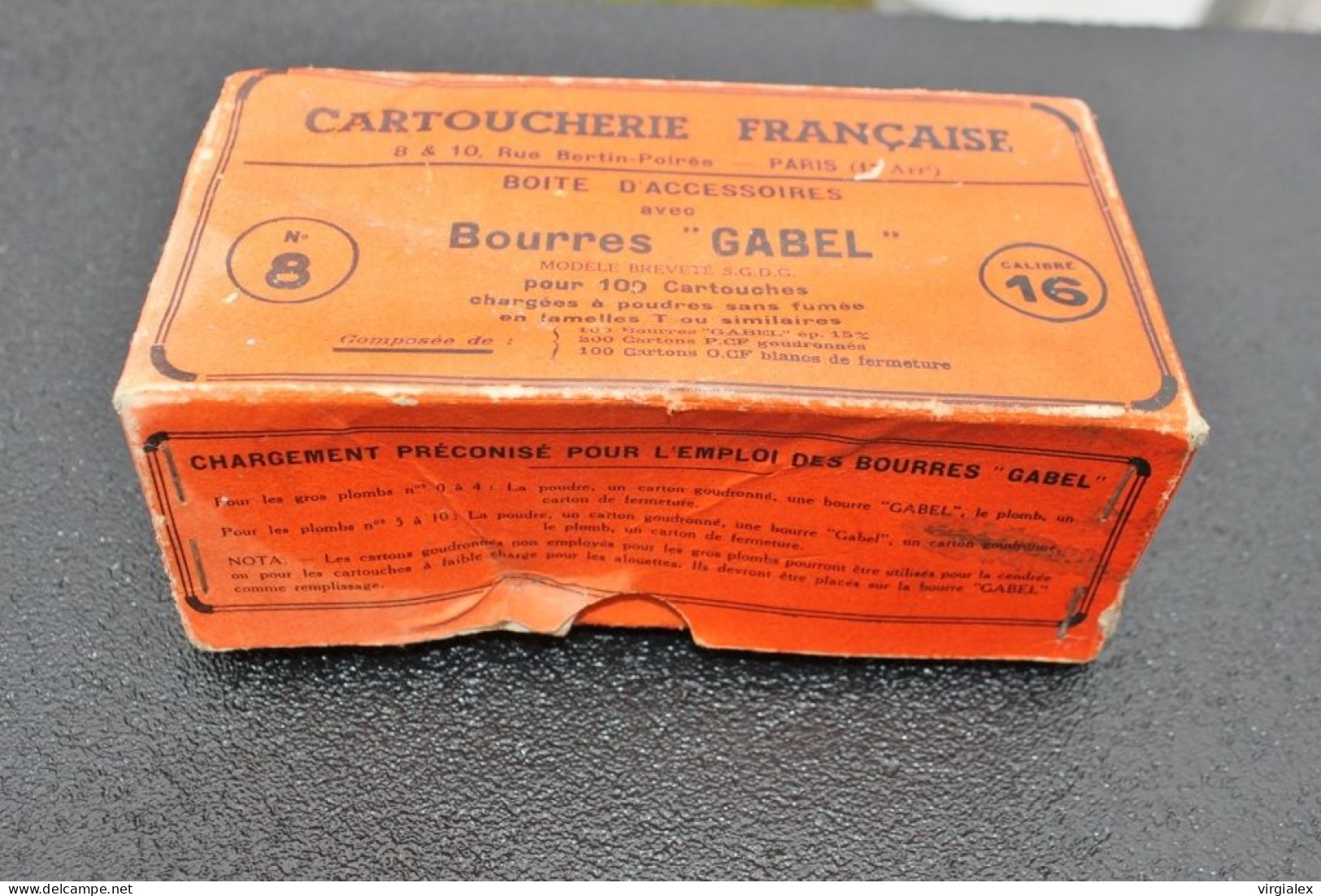 Ancienne Boite CARTOUCHERIE FRANCAISE Bourres GABEL Vieux Fusil Chasse 16 Collection Chasseur Cartouche Poudre Noire - Armes Neutralisées