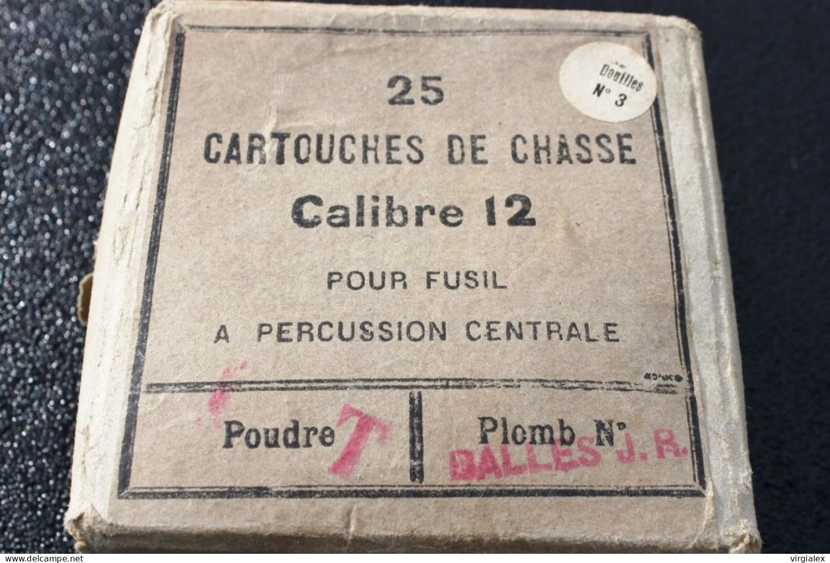 Ancienne Boite Carton 25 Cartouche Fusil Chasse Calibre 12 Percussion Centrale Poudre Poudre T Collection Chasseur Balle - Armes Neutralisées