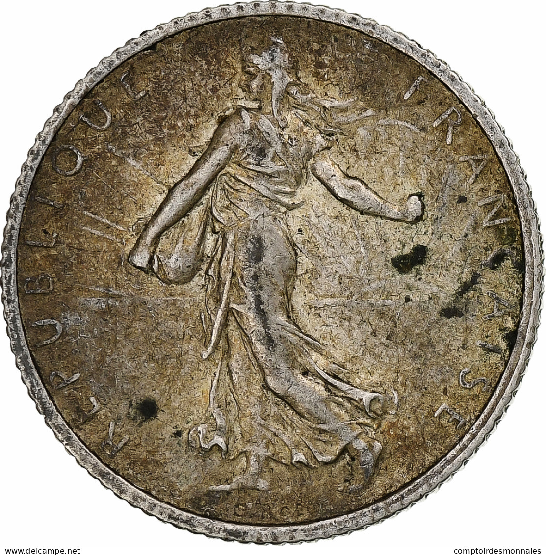 France, Franc, Semeuse, 1917, Paris, Rotated Die Error, Argent, TTB, KM:844.1 - Varietà E Curiosità