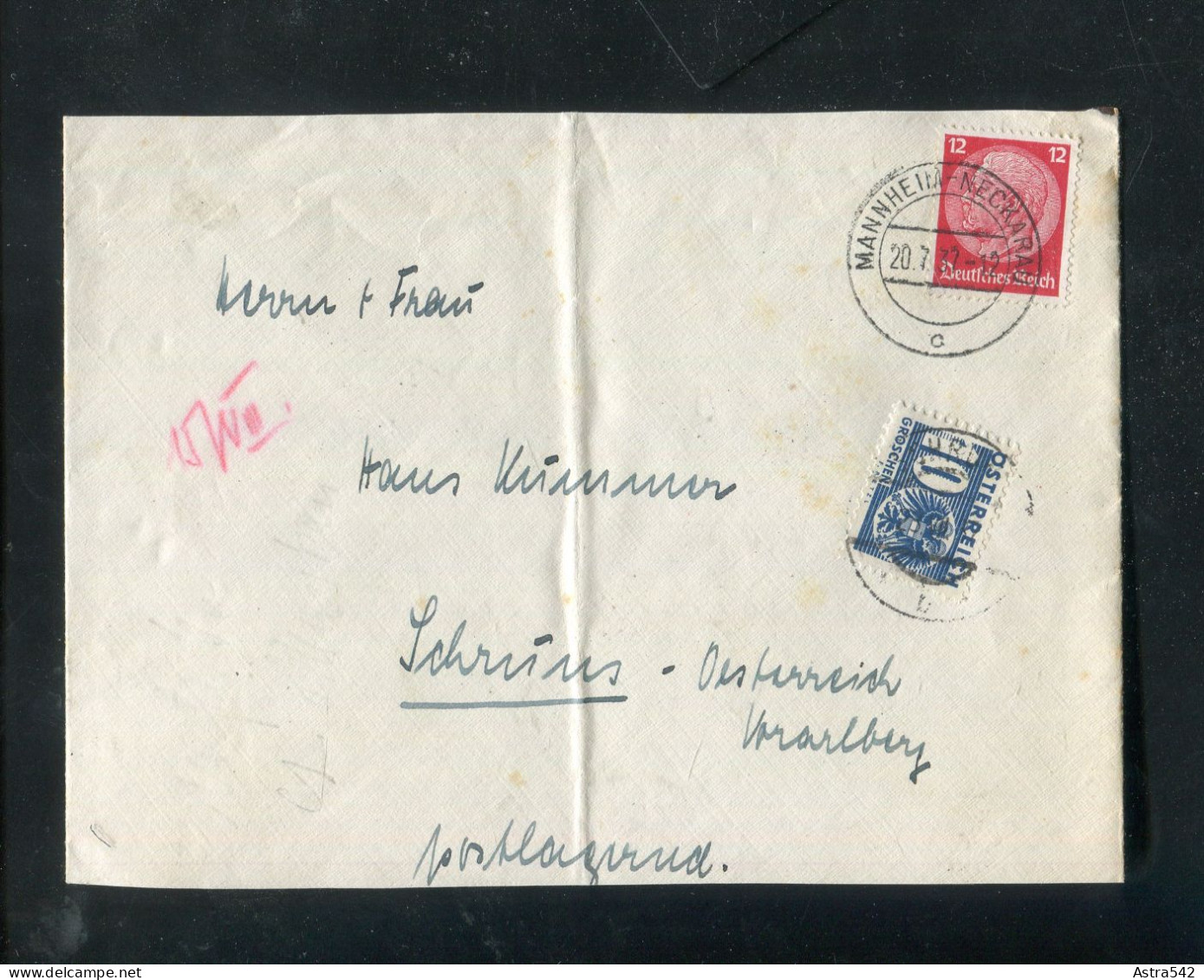 "OESTERREICH" 1937, Nachportomarke "10 Groschen" Auf Brief Ex Deutschland (50062) - Portomarken