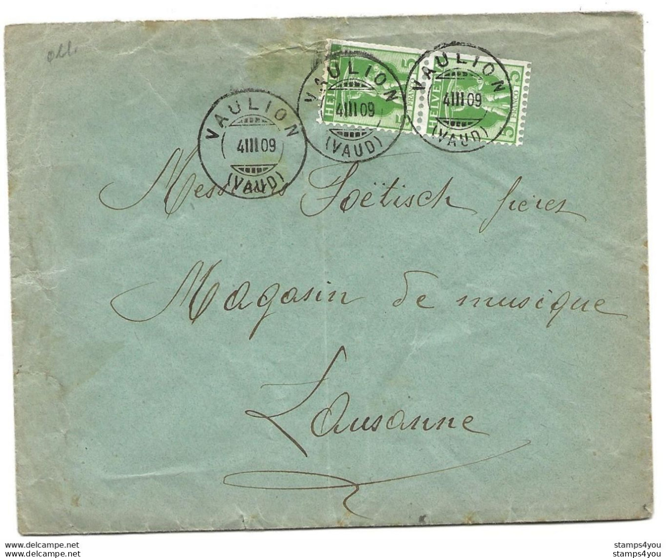 51 - 60 - Envelope Avec Superbes Cachets à Date De Vaulion 1909 - Léger Pli Vertical - Autres & Non Classés