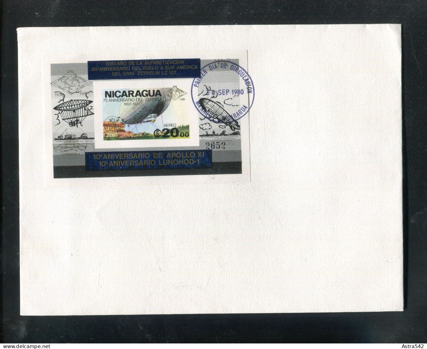 "NICARAGUA" 1980, Block 131Ab "Zeppelin" Auf Blancobrief (50074) - Nicaragua