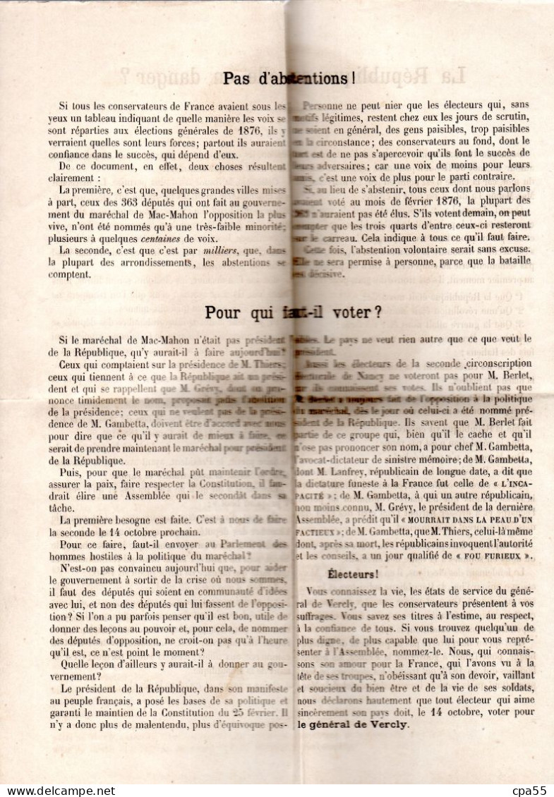 MOSELLE  -  METZ  -  LE GENERAL DE VERCLY - Esquisse Biographique  -  56 Pages Et Un Prospectus électoral  -  A Voir - Lorraine - Vosges