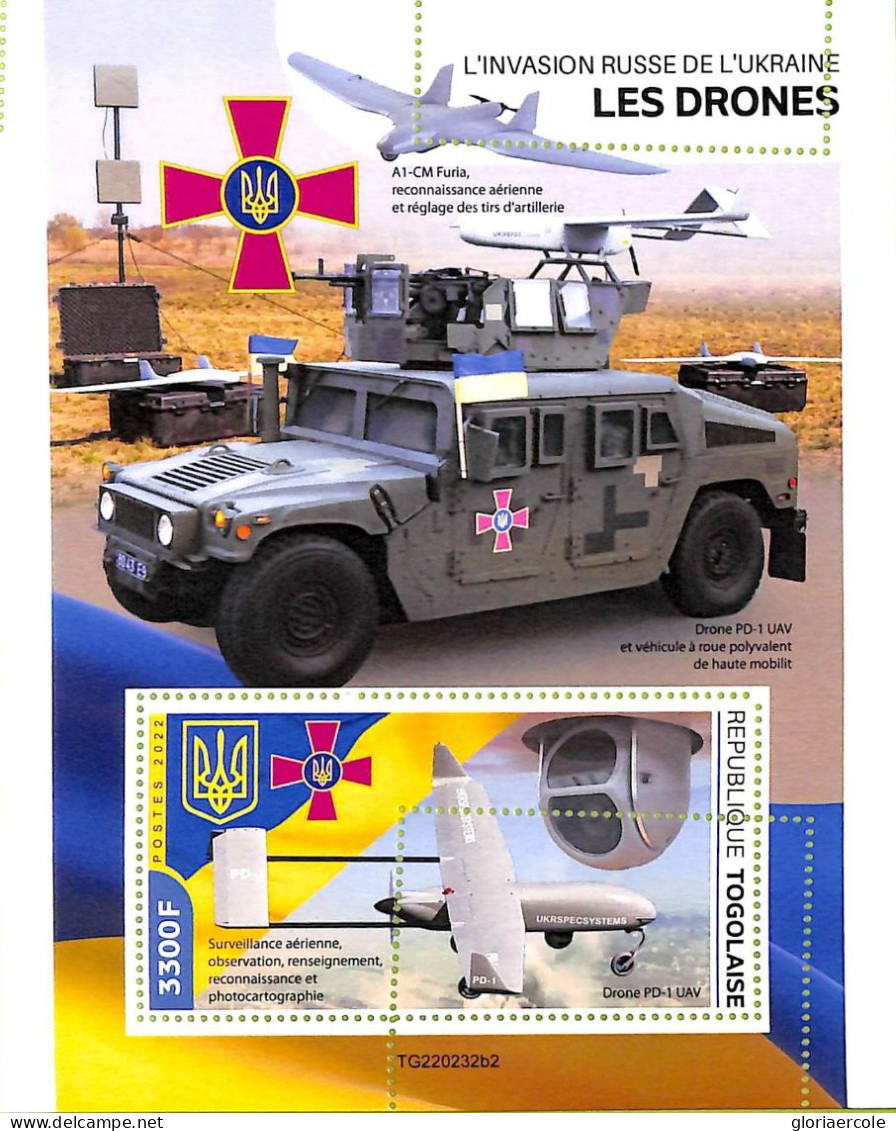 A9730 - TOGOLAISE - ERROR MISPERF Stamp Sheet  - 2022 - Ukraine Drones - Other (Air)