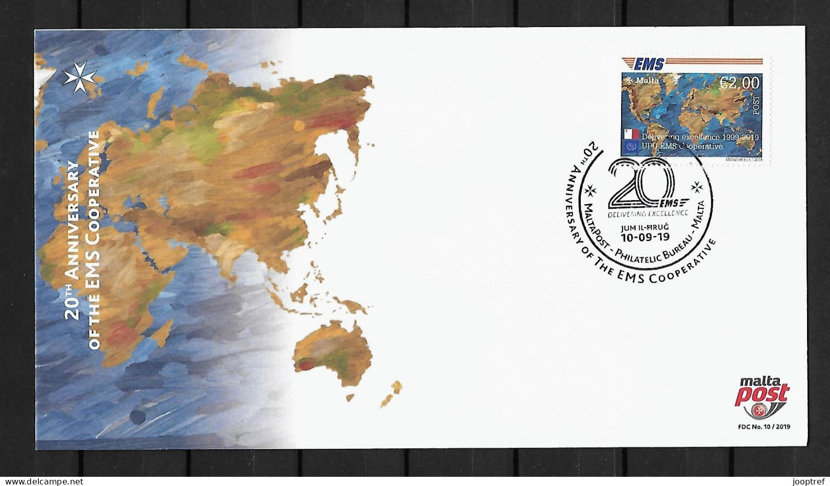 2019 Joint Malta And Other Countries, OFFICIAL FDC MALTA WITH 1 STAMP: EMS Cooperative 20 Years: - Emissions Communes