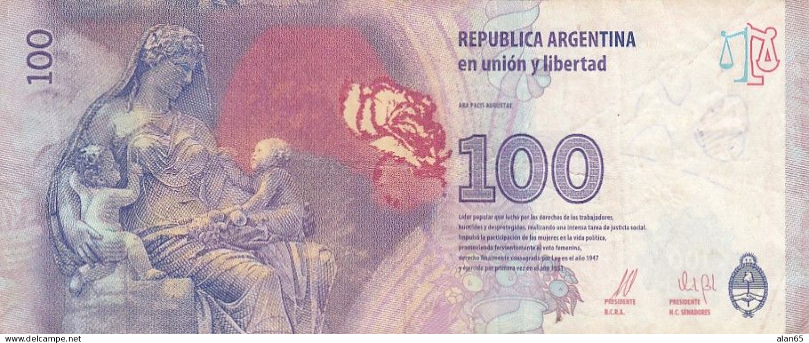Argentina #358b, (2012) 100 Pesos Banknote, Eva Peron - Argentine