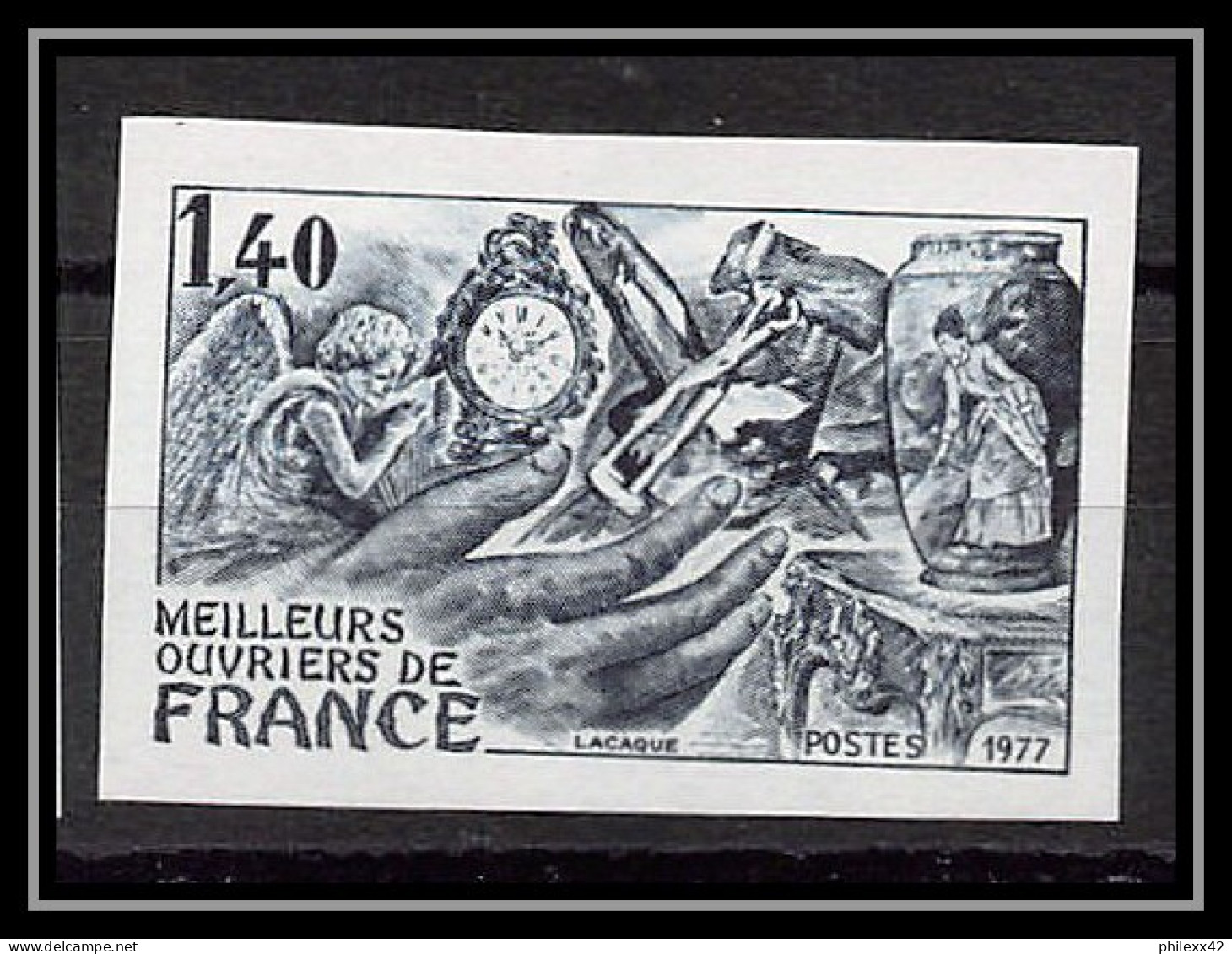 France N°1952 Meilleurs Ouvriers De France Horloge Clock 1977 Essai Trial Proof Non Dentelé ** Imperf - Color Proofs 1945-…
