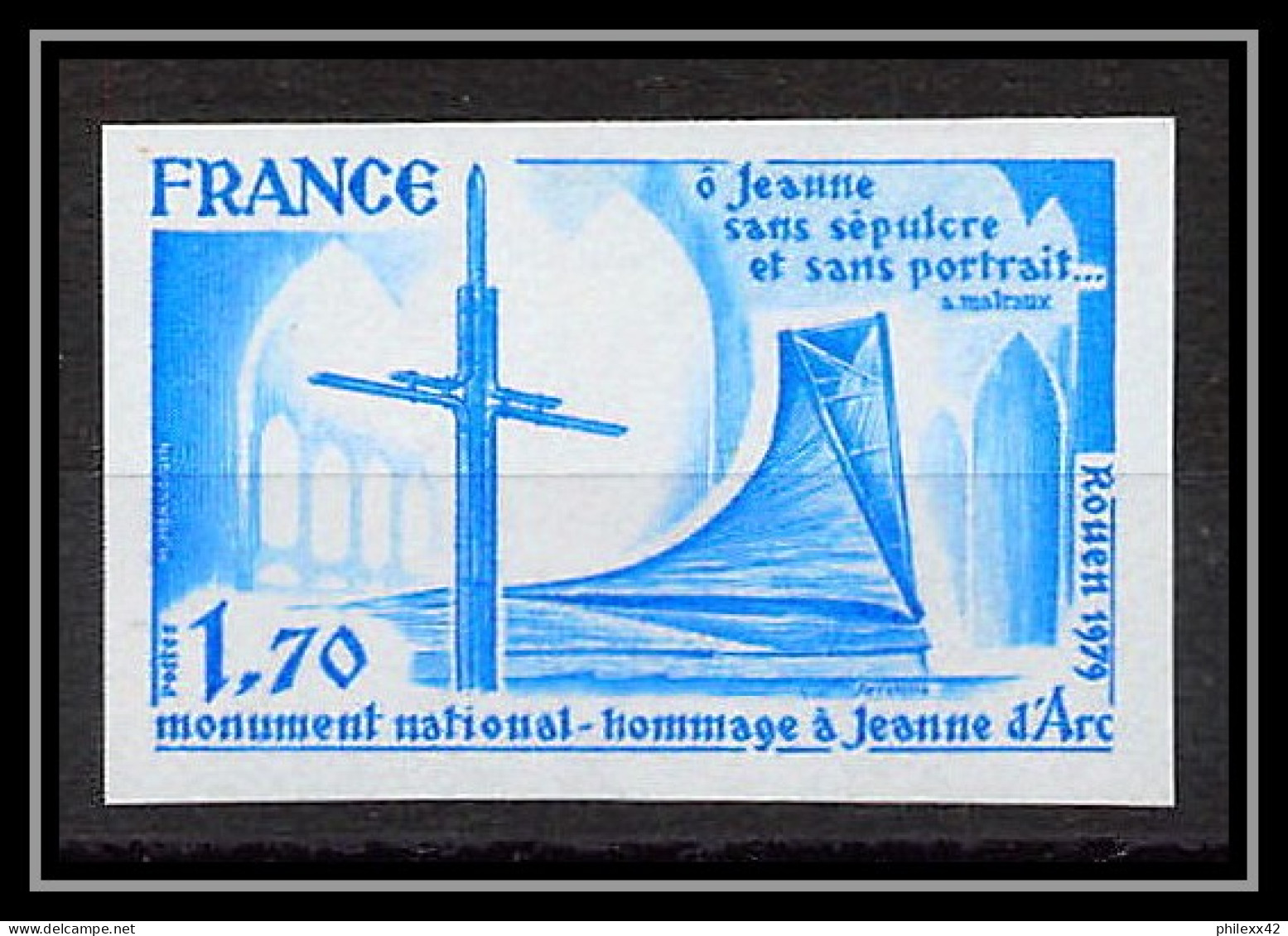 France N°2051 Jeanne D'Arc Monument National Rouen 1979 Essai Trial Proof Non Dentelé ** Imperf - Essais De Couleur 1945-…