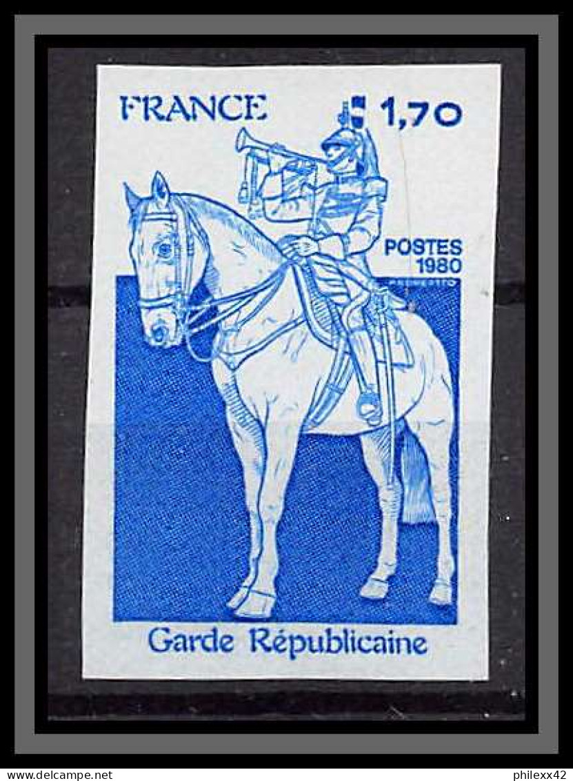 France N°2115 Garde Républicaine Cheval (chevaux Horse Horses) 1980 Essai Trial Proof Non Dentelé ** Imperf  - Essais De Couleur 1945-…