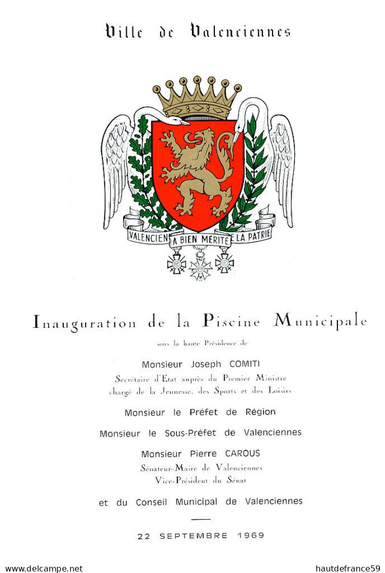 RARE Catalogue 1969 Plans Construction PISCINE MUNICIPALE DE VALENCIENNES Inauguration Secrétaire D Etat - Pierre CAROUS - Dossiers De Presse