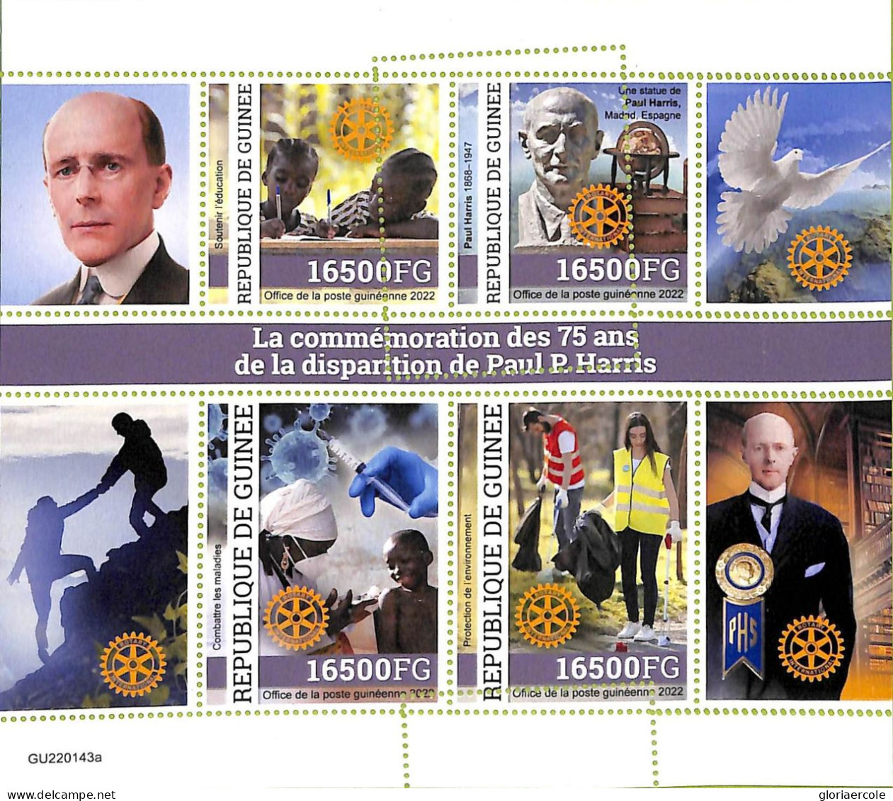 A9510 - GUINEE - ERROR MISPERF Stamp Sheet - 2022  - Paul P.Harris ROTARY - Autres - Afrique