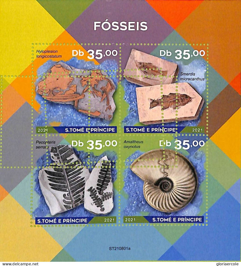 A9269 - S.TOME E PRINCIPE - ERROR MISPERF Stamp Sheet - 2021 - Fossils - Fossiles
