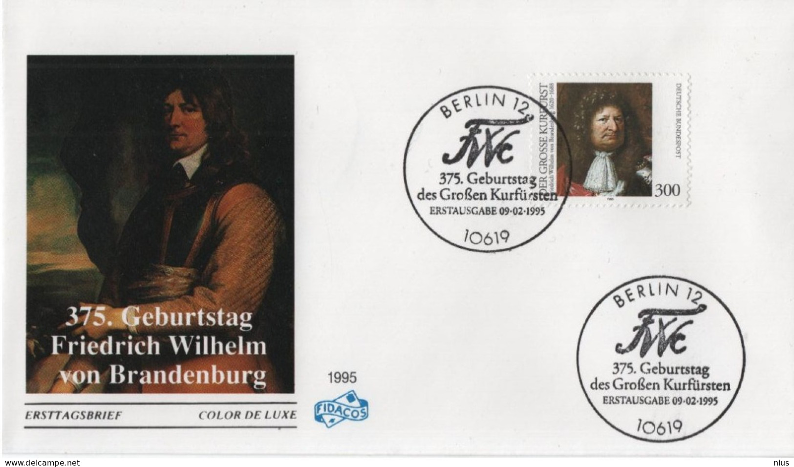 Germany Deutschland 1995 FDC 375. Geburtstag Des Grossen Kurfursten, Friedrich Wilhelm Von Brandenburg, Canceled Berlin - 1991-2000