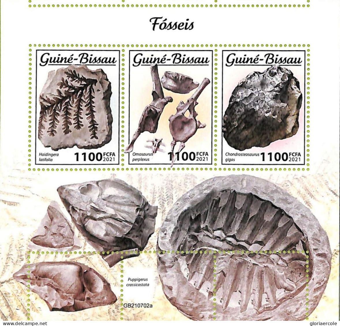 A7616 - GUINE BISSAU - ERROR MISPERF Stamp Sheet - 2021 - Fossils - Fossielen