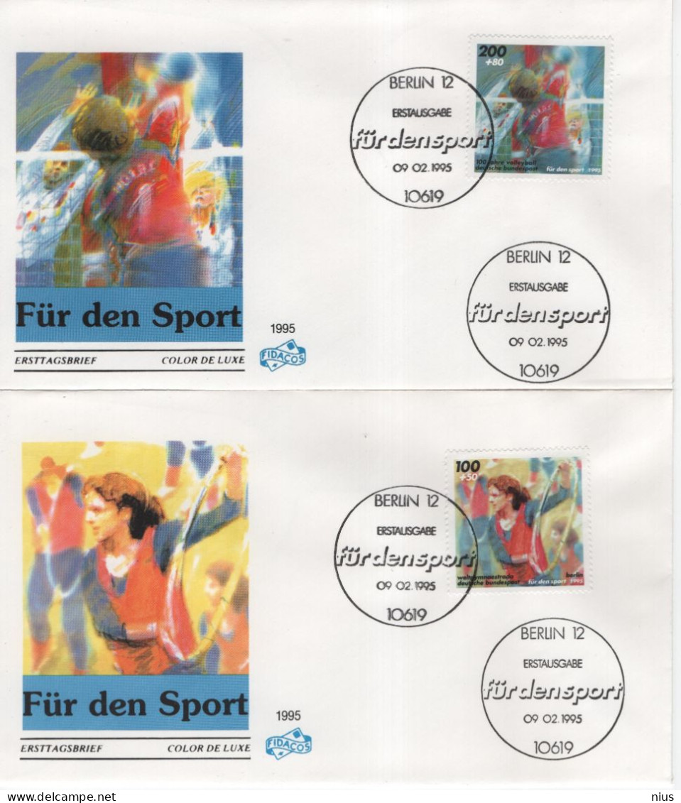 Germany Deutschland 1995 FDC X4 Fur Den Sport, Gymnastics Boxing Volleyball Rowing Kayak, Canceled In Berlin - 1991-2000