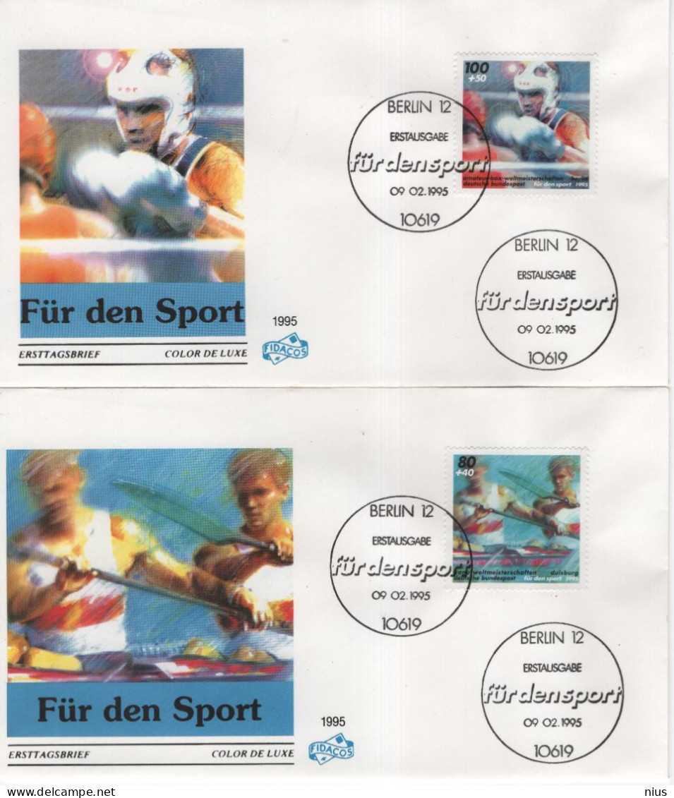 Germany Deutschland 1995 FDC X4 Fur Den Sport, Gymnastics Boxing Volleyball Rowing Kayak, Canceled In Berlin - 1991-2000