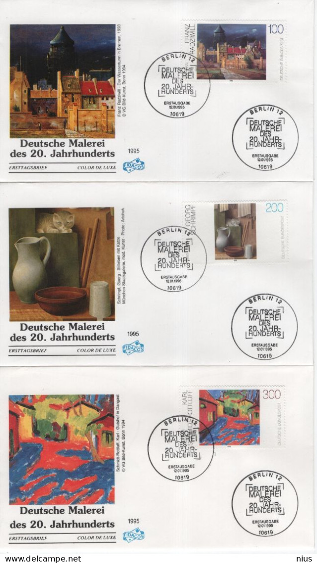 Germany Deutschland 1995 FDC X3 Malerei Des 20. Jahrhunderts Painter Painters Radzwill Schrimpf Schmidt-Rottluff, Berlin - 1991-2000