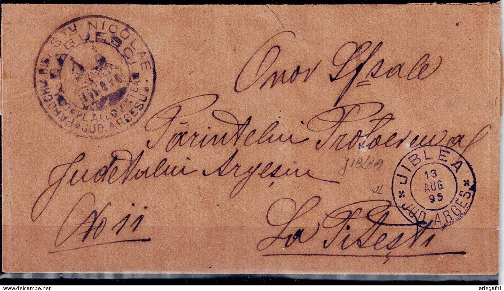 ROMANIA 1895 COVER SENT IN 12/8/95 FROM JIBLEA TO PITESCI VF!! - Storia Postale