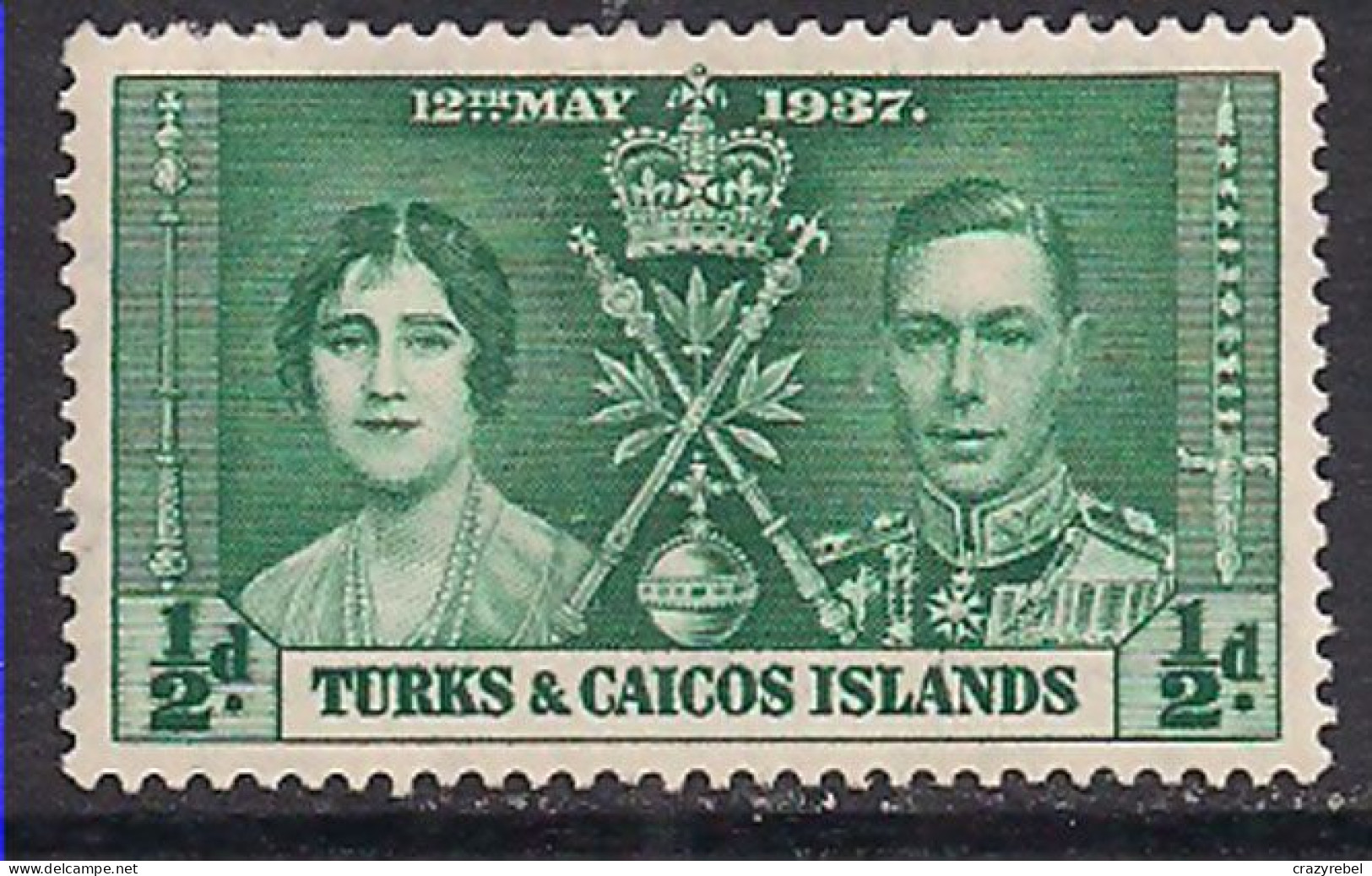 Turks & Caicos 1937 KGV1 1/2d Coronation MH SG 191 ( M228 ) - Turks & Caicos