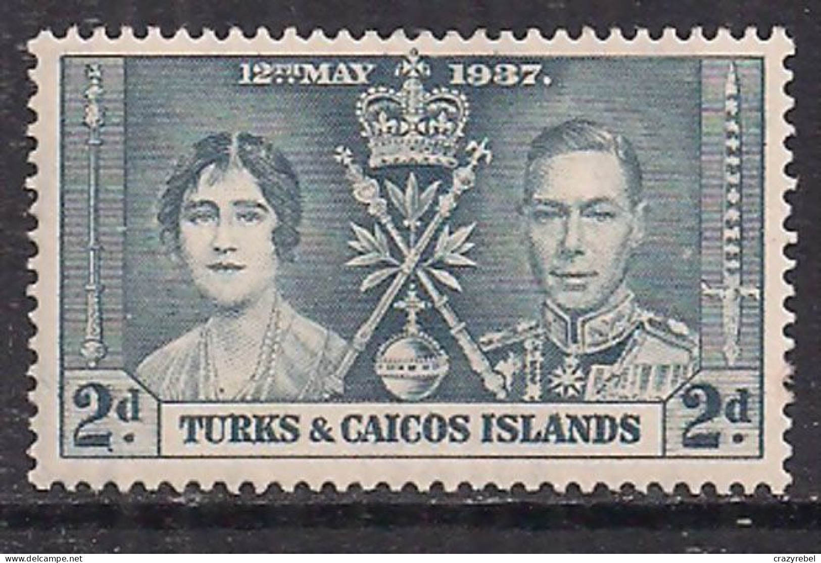 Turks & Caicos 1937 KGV1 2d Coronation MH SG 192 ( L695 ) - Turks And Caicos