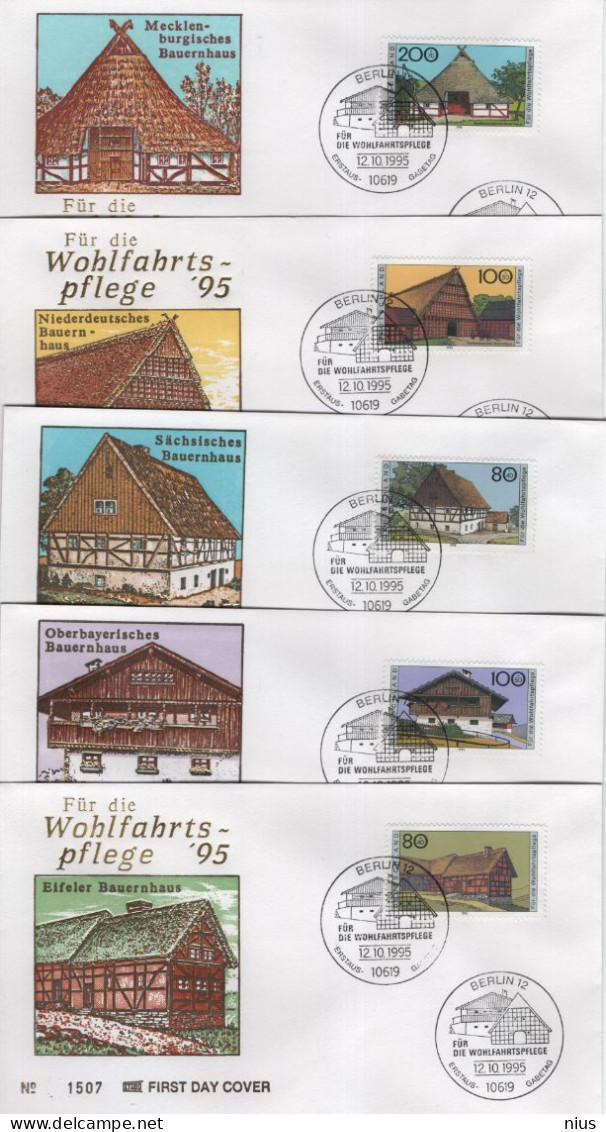 Germany Deutschland 1995 FDC X5 Fur Die Wohlfahrtspflege, Bauernhaus Bauernhause Farmhouse Farmhouses, Berlin - 1991-2000