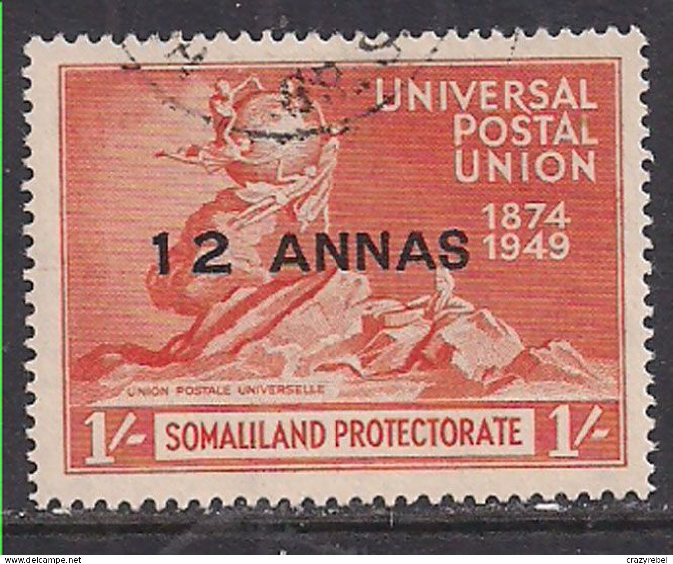 Somaliland 1949 KGV1 12a Ovpt On 1/-d Orange 75th UPU Used SG 124 ( C1246 ) - Somaliland (Protectoraat ...-1959)