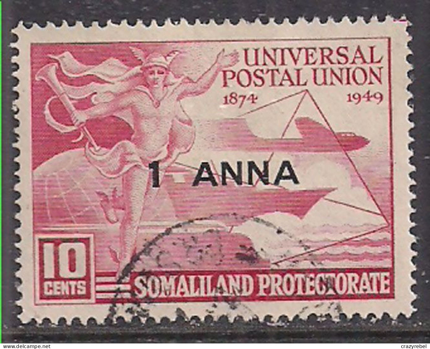 Somaliland 1949 KGV1 1a Ovpt On 10cts Carmine 75th UPU Used SG 121 ( C1144 ) - Somaliland (Protettorato ...-1959)