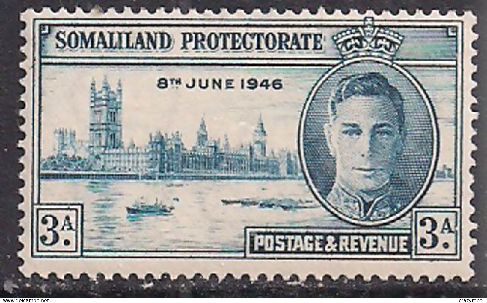 Somaliland 1946 KGV1 3a Blue Victory SG 118 Umm ( K1271 ) - Somalilandia (Protectorado ...-1959)