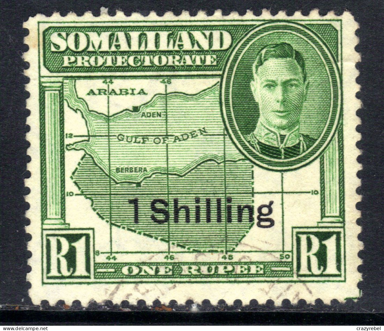 Somaliland 1951 KGV1 1/-d Ovpt On 1 R Green Fine Used SG 132 ( M641 ) - Somaliland (Protectorate ...-1959)