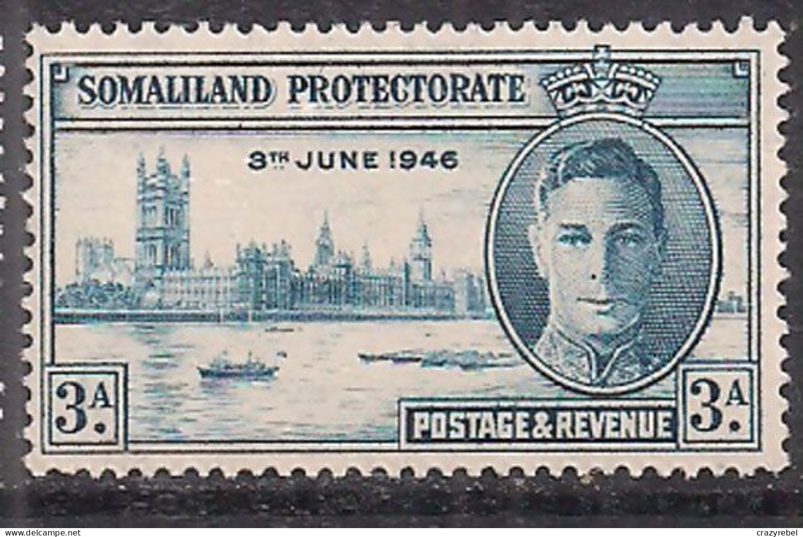Somaliland 1946 KGV1 3a Blue Victory SG 118 MM ( K1314 ) - Somaliland (Protectorat ...-1959)