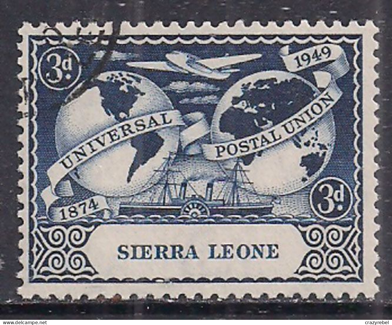 Sierra Leone 1949 KGV1 3d Deep Blue 75th UPU Used SG 206 ( F205 )  - Sierra Leone (...-1960)