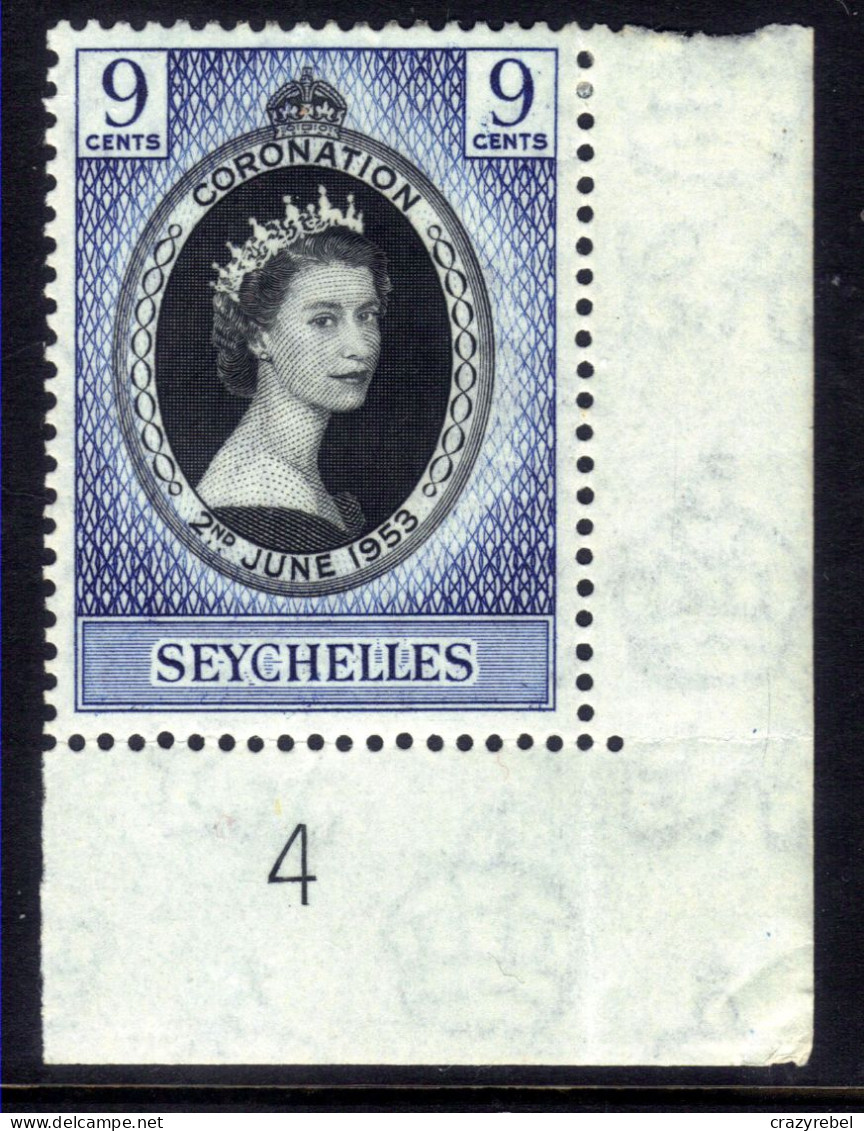 Seychelles 1953 QE2 9cts Blue Coronation MM SG 173 ( L1279 ) - Seychelles (...-1976)