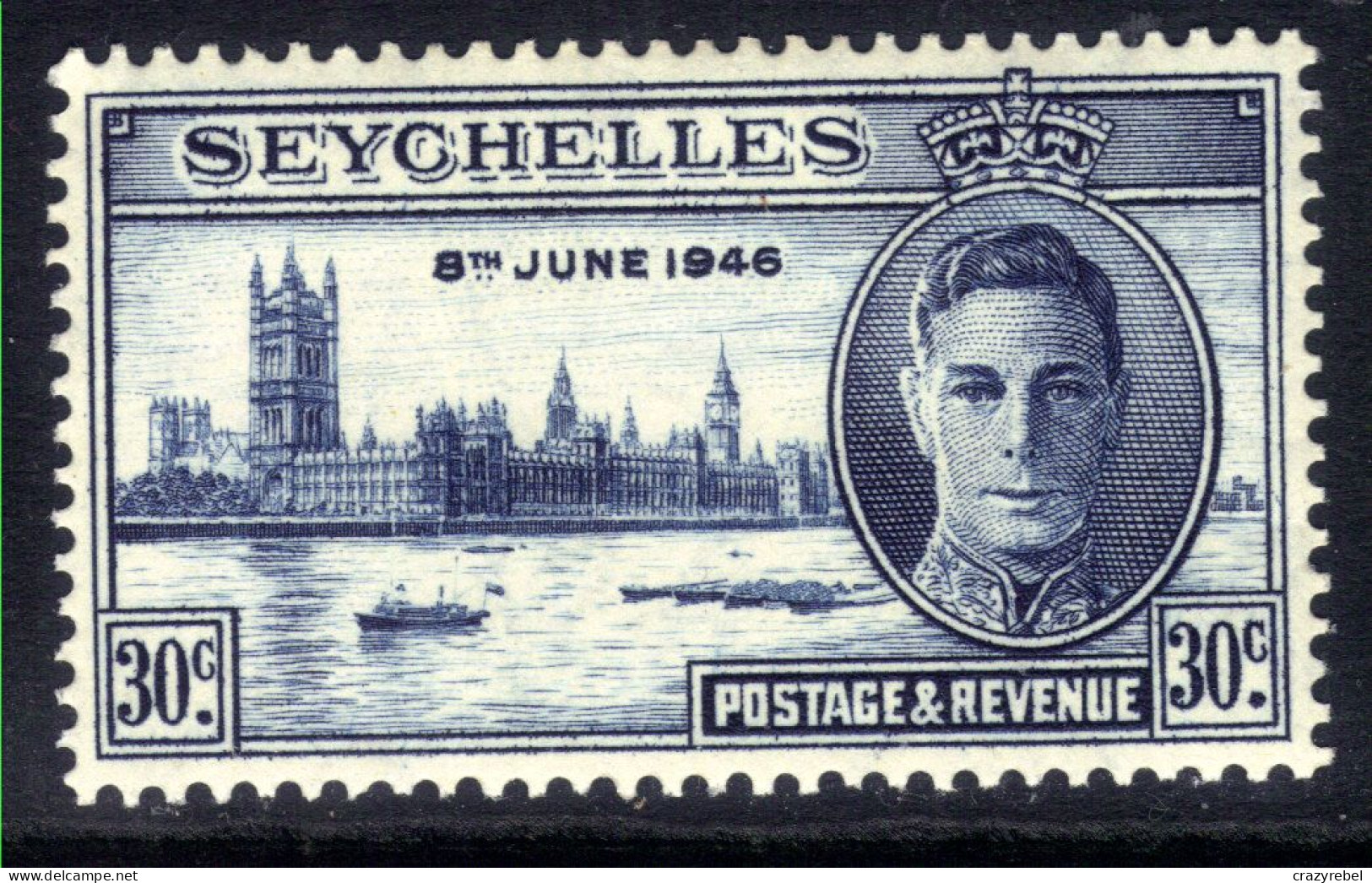 Seychelles 1946 KGV1 30ct Blue Victory SG 151 Umm ( J1019 ) - Seychelles (...-1976)