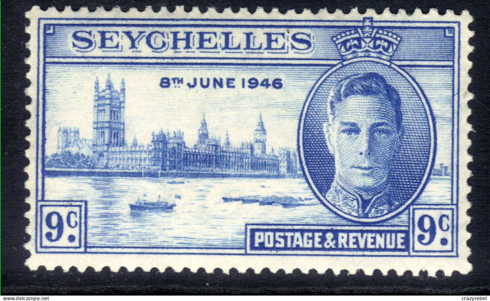 Seychelles 1946 KGV1 9ct Blue Victory SG 150 Umm ( J872 ) - Seychellen (...-1976)