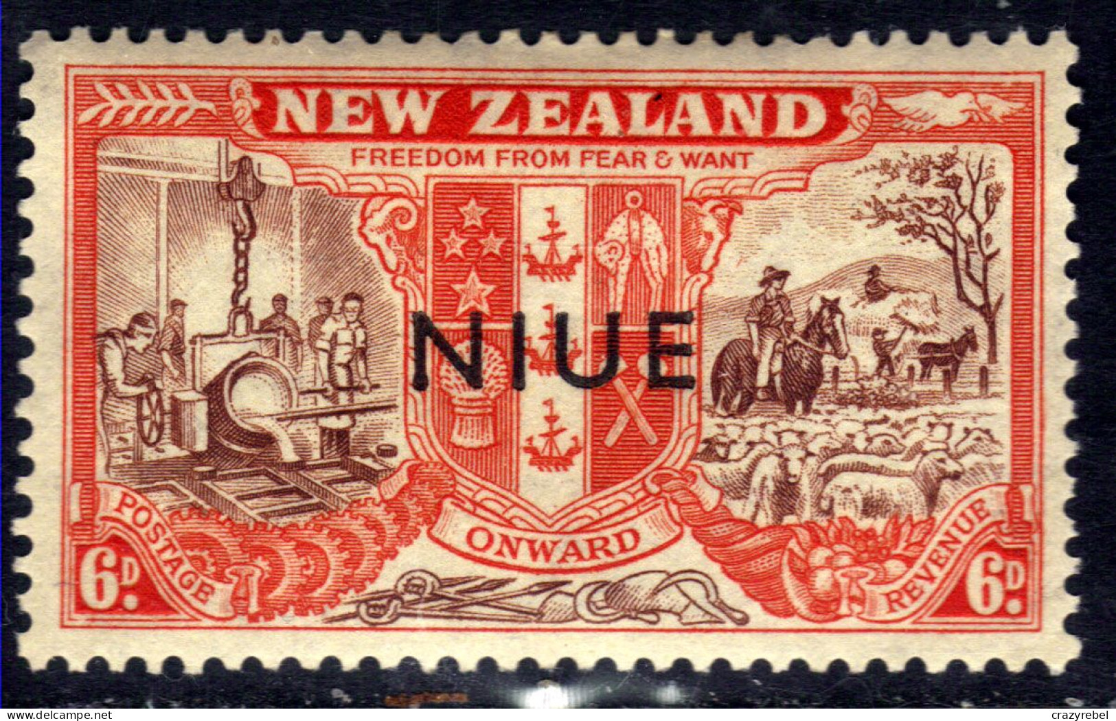 Niue 1946 KGV1 6d Brown & Orange Peace MM SG 100 ( J671 ) - Niue