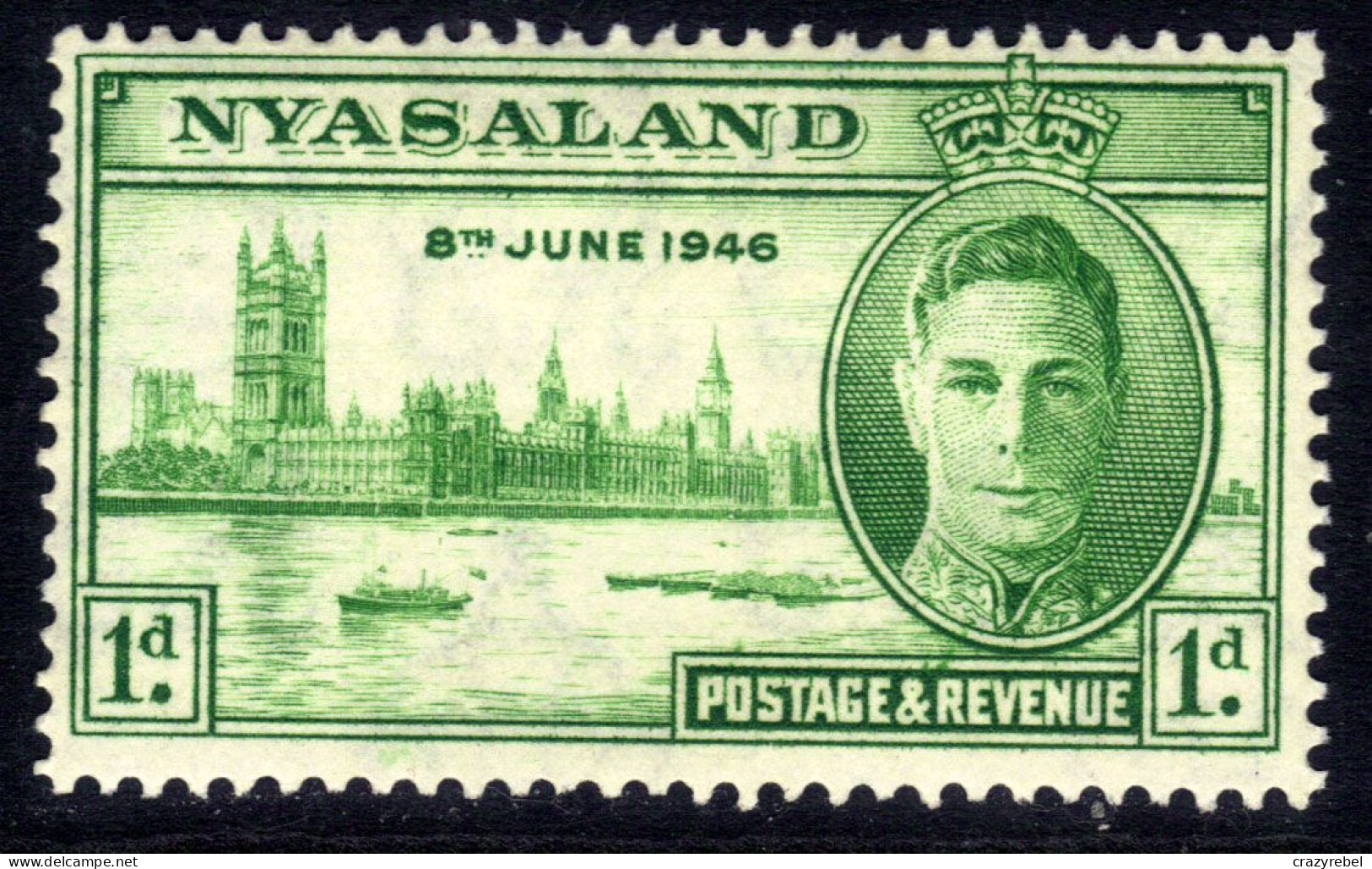 Nyasaland 1946 KGV1 1d Victory Green SG 158 Umm ( J1047 ) - Nyasaland (1907-1953)