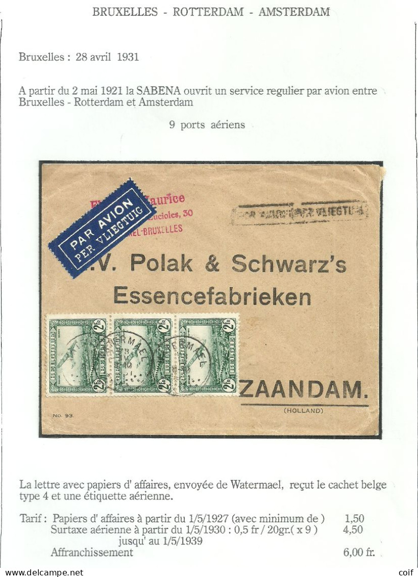 LP 3 Op Brief Per Luchtpost (par Avion) Met Stempel WATERMAEL Naar Zaandam - Covers & Documents