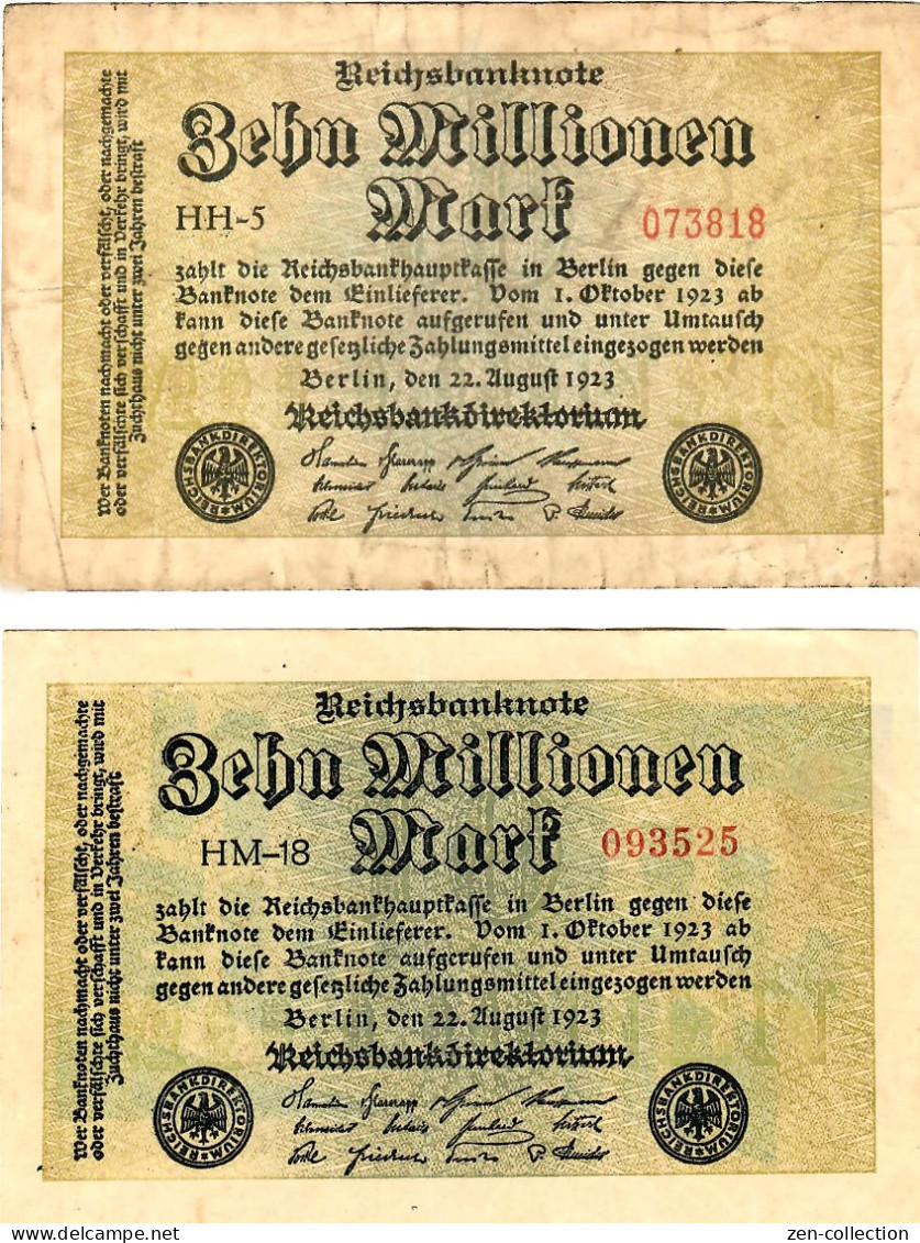 Two WW2 Germany Nazi Propaganda FORGERY Overprint On Genuine 10 Million 1923 Banknote F-VF - Other & Unclassified