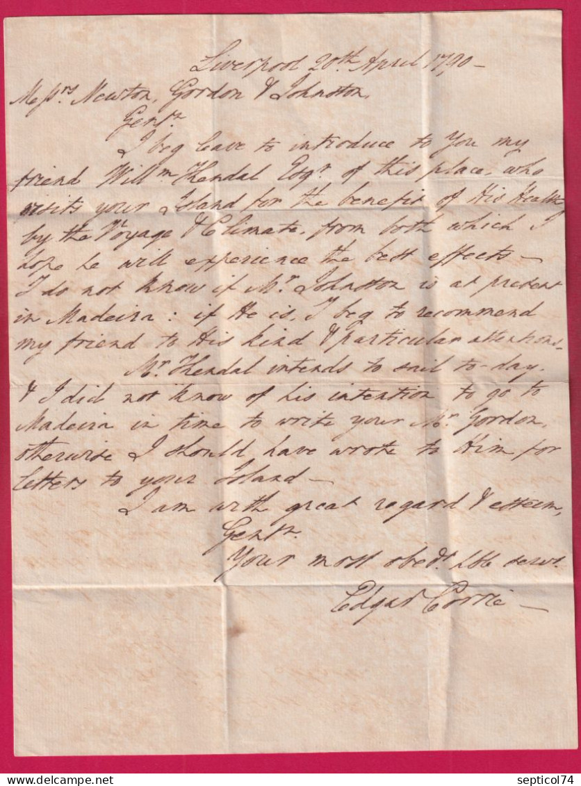 LETTRE DE LIVERPOOL 1790 POUR MADERE MADEIRA PORTUGAL LETTRE - ...-1853 Préphilatélie