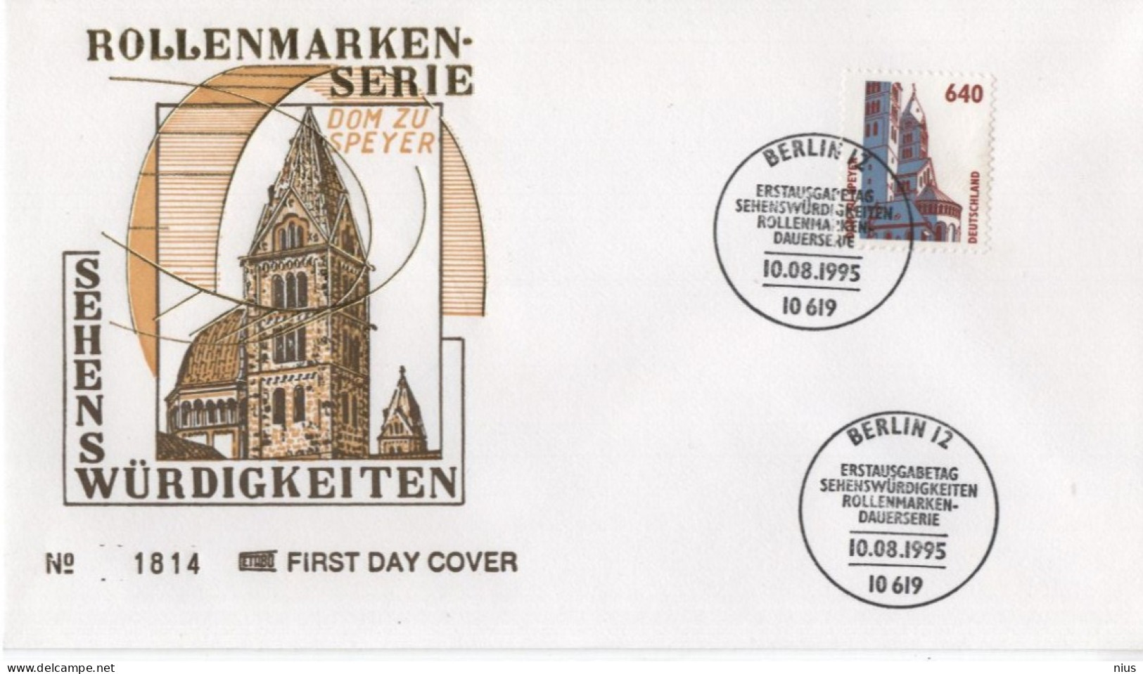 Germany Deutschland 1995 FDC Rollenmarken-Serie, Sehenswürdigkeiten, Don Zu Speyer, Canceled In Berlin - 1991-2000