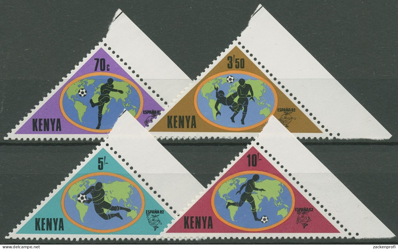 Kenia 1982 Fußball-WM In Spanien Spieler Weltkarte 222/25 Postfrisch - Kenya (1963-...)