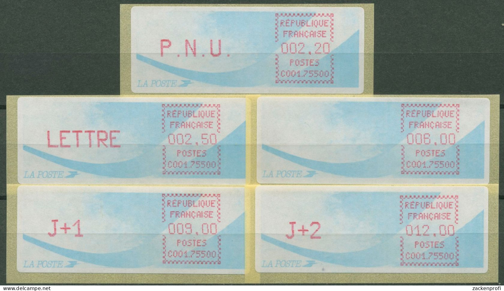 Frankreich ATM 1988 Satz 2,20/2,50/6,00/9,00/12,00 ATM 9.2 B ZS 7 Postfrisch - 1985 « Carrier » Paper