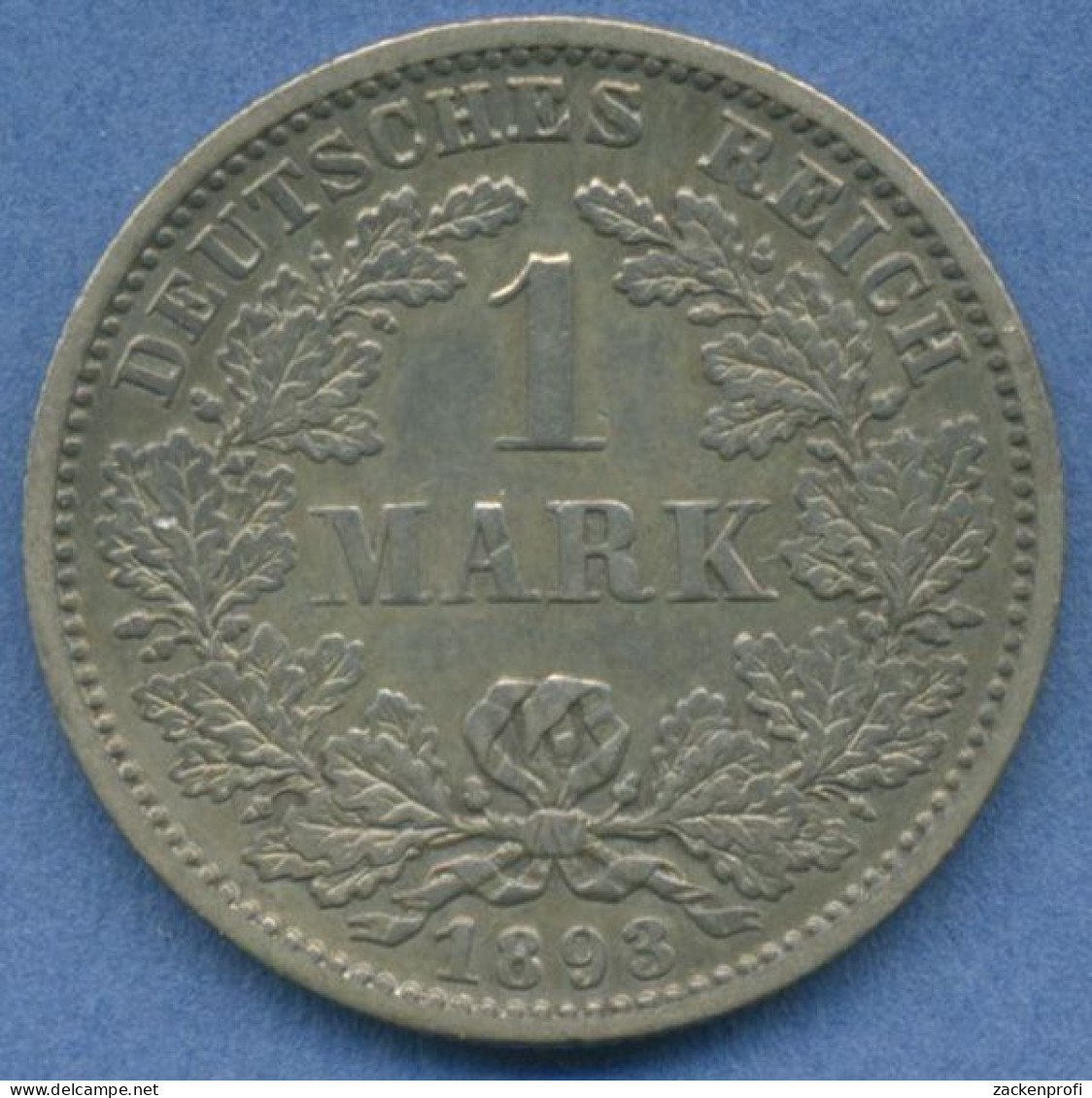 Deutsches Reich 1 Mark Kursmünze 1893 F, J 17 Fast Vz (m5814) - 1 Mark