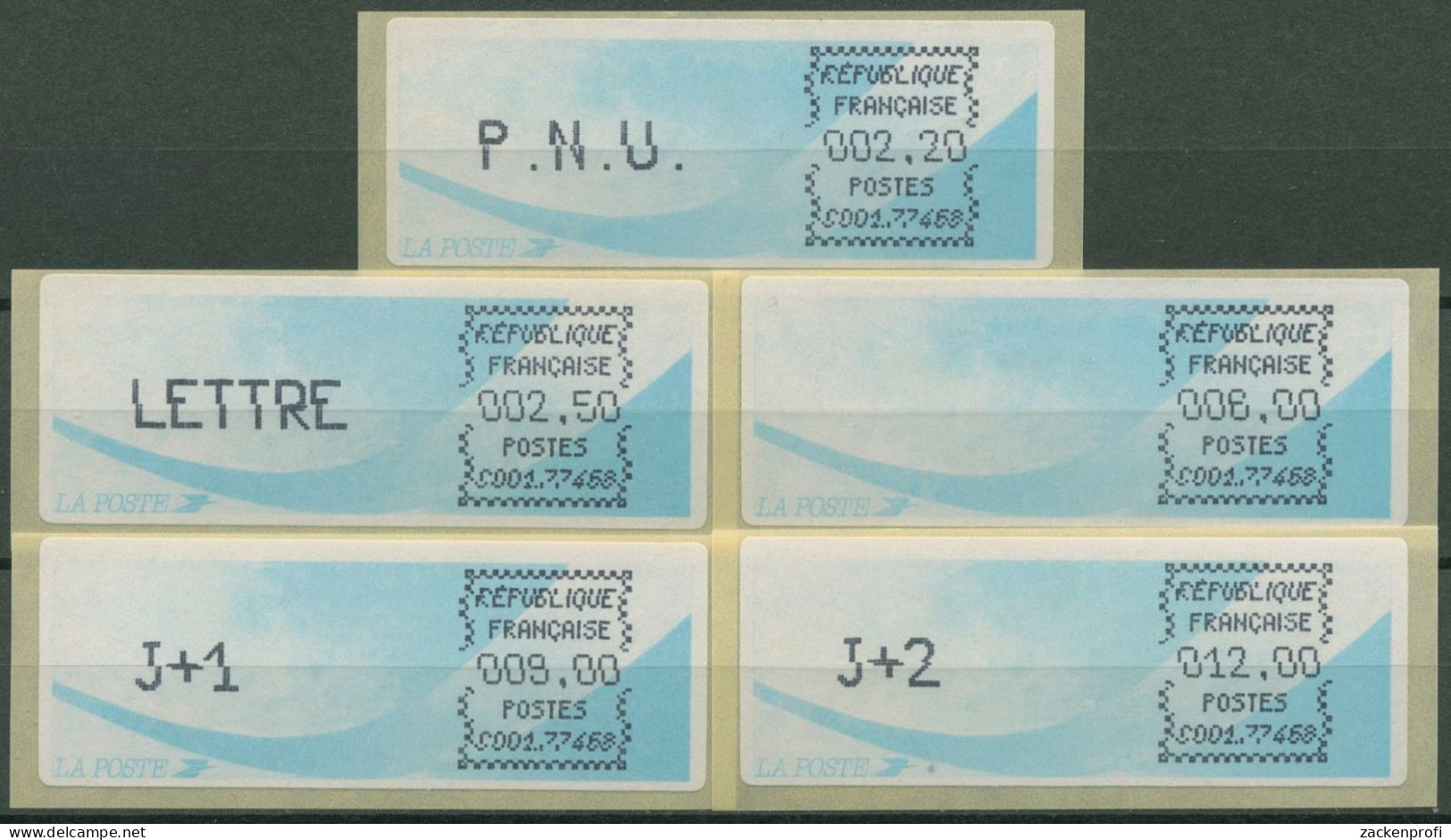 Frankreich ATM 1988 Satz 2,20/2,50/6,00/9,00/12,00 ATM 9.11 E ZS 7 Postfrisch - 1985 Papier « Carrier »