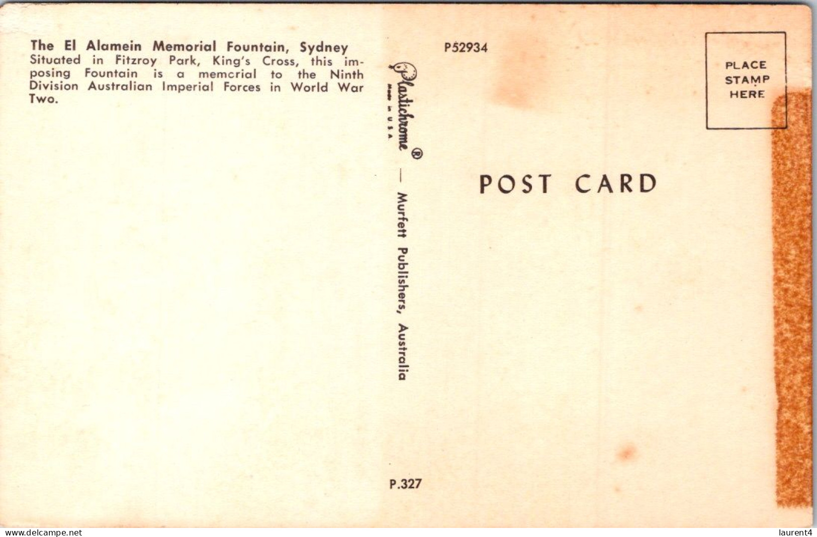 12-2-2024 (4 X 1) Australia - NSW - Sydney El Alamein Memorial Fountain (older Postcard) - Sydney