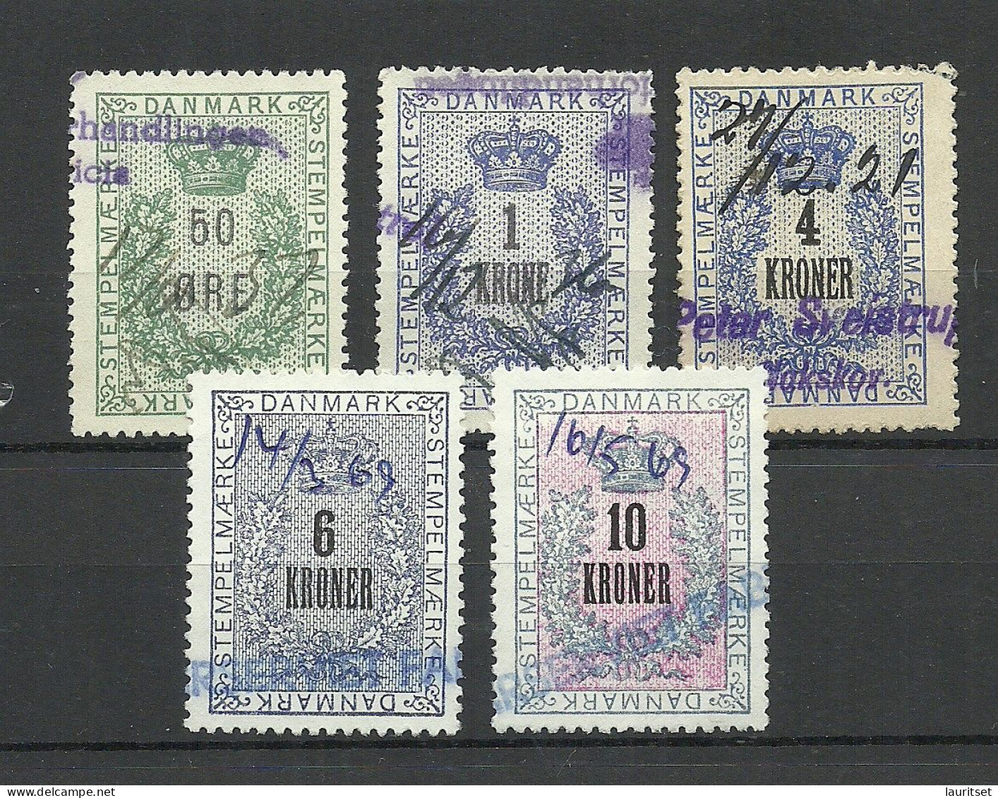 DENMARK Dänemark -  Lot Of 5 Stempelmarken Documentary Stamps Tax Revenue O - Fiscali