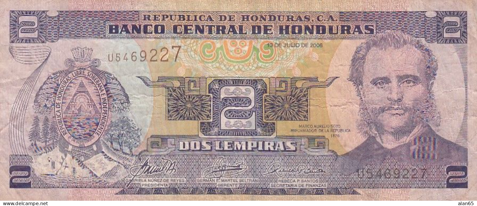 Lot Of 3 Honduras Banknotes #80Ae 2 Lempiras 2006, #80Ah 2 Lempiras 2010, #89b 1 Lempira 2010 - Honduras