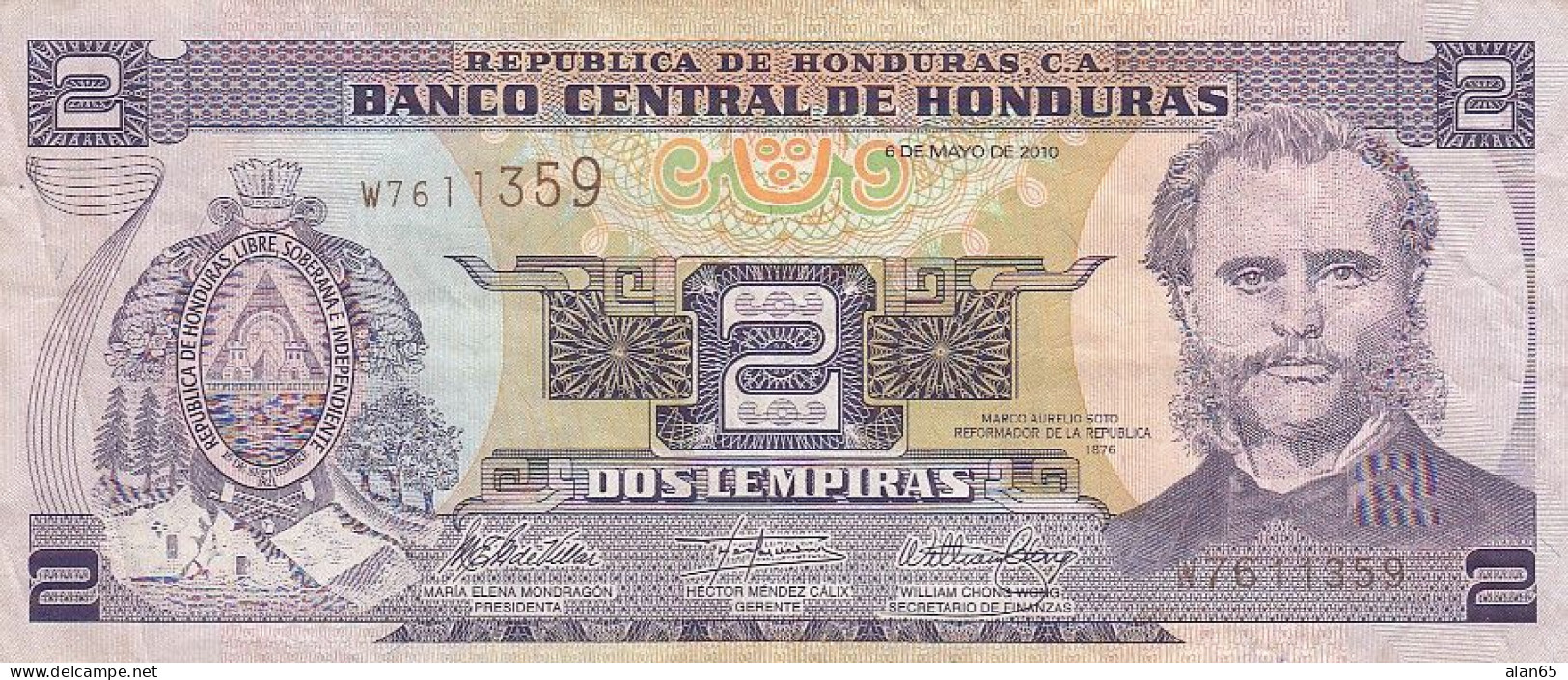 Lot Of 3 Honduras Banknotes #80Ae 2 Lempiras 2006, #80Ah 2 Lempiras 2010, #89b 1 Lempira 2010 - Honduras